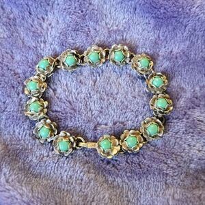 Vintage Taxco Floral Jade And Silver Bracelet- Stamped "Mex925"